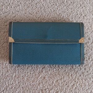 Vintage 1974-1982 Louis Vuitton Check Book Wallet- Teal with Gold Hardware